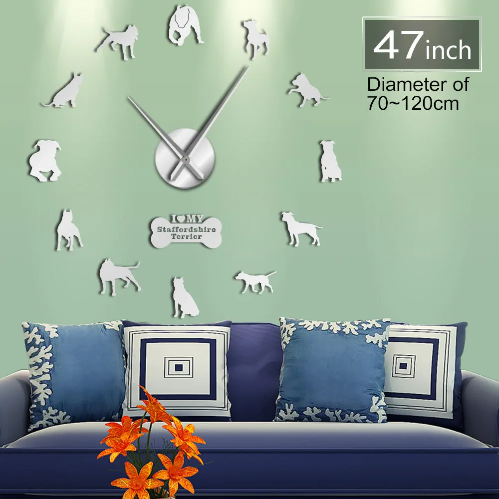 Staffordshire Bull Terrier DIY Big Wall Clock Staffie DIY Giant Wall Art Decorative Wall Watch Dog Breed Ornament Memorial Gift