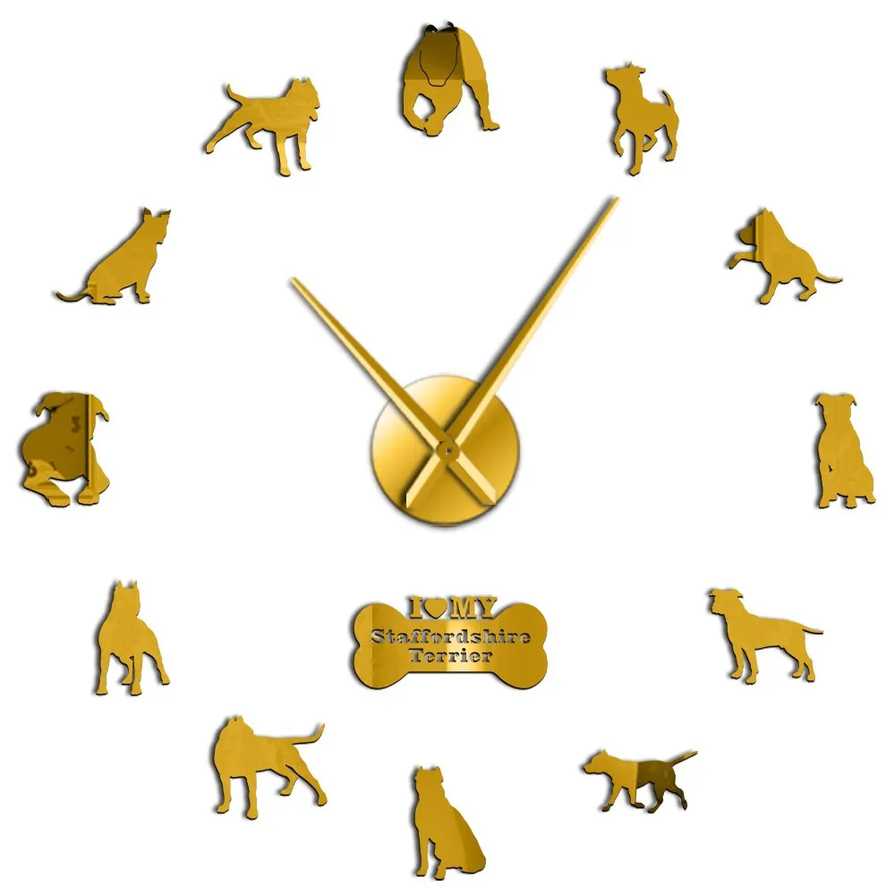 Staffordshire Bull Terrier DIY Big Wall Clock Staffie DIY Giant Wall Art Decorative Wall Watch Dog Breed Ornament Memorial Gift