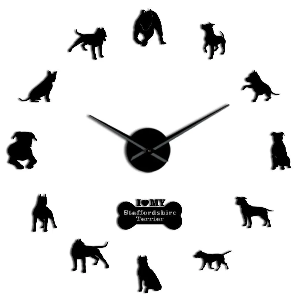 Staffordshire Bull Terrier DIY Big Wall Clock Staffie DIY Giant Wall Art Decorative Wall Watch Dog Breed Ornament Memorial Gift