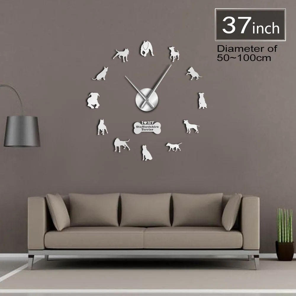 Staffordshire Bull Terrier DIY Big Wall Clock Staffie DIY Giant Wall Art Decorative Wall Watch Dog Breed Ornament Memorial Gift