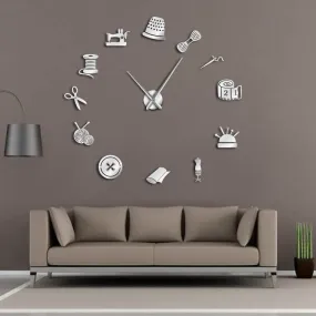 Tailor Shop DIY Giant Wall Clock Dressmaker Needlecraft Seamstress Mannequin Sewing Machine Needle Bar Large Clock Wall Watch