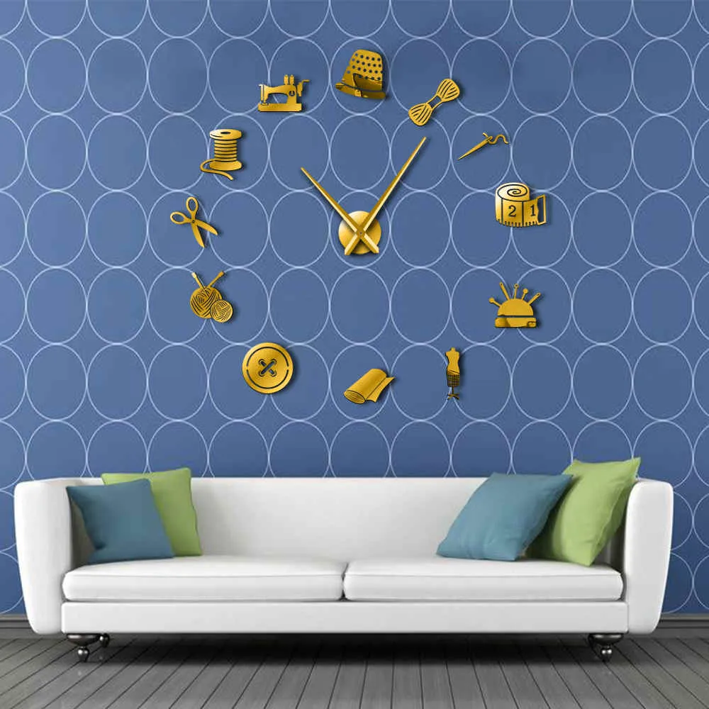 Tailor Shop DIY Giant Wall Clock Dressmaker Needlecraft Seamstress Mannequin Sewing Machine Needle Bar Large Clock Wall Watch