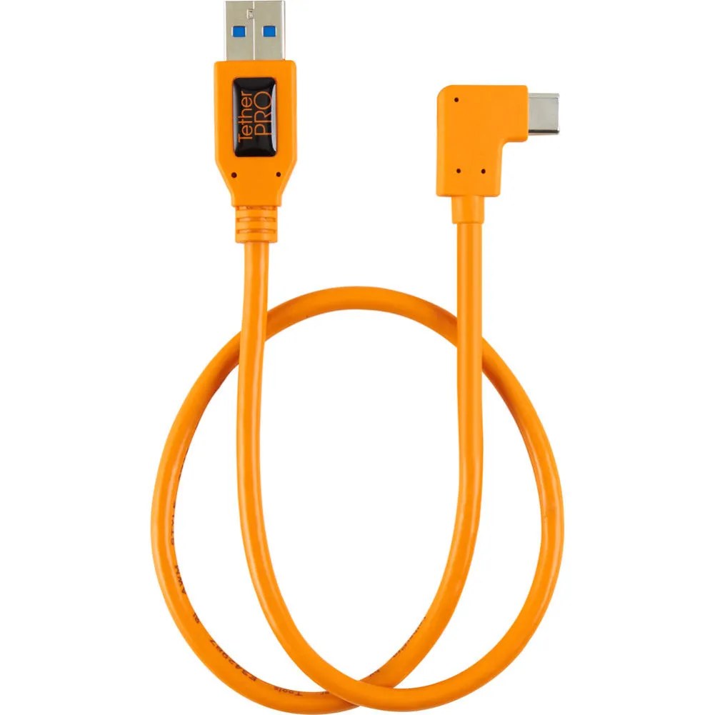 Tether Tools 20" TetherPro USB 3.0 Type-A to C Right Angle Adapter Cable (High-Visibilty Orange)