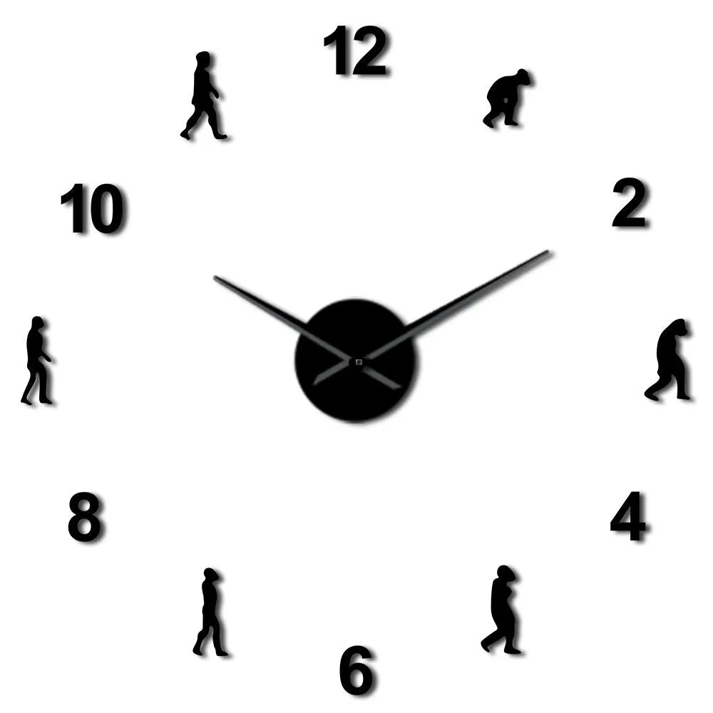 Theory of Human Evolution DIY Wall Art Giant Wall Clock Men Evolution Home Decor Frameless Giant Needle Wall Clock Science Gift