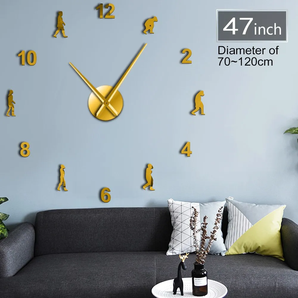 Theory of Human Evolution DIY Wall Art Giant Wall Clock Men Evolution Home Decor Frameless Giant Needle Wall Clock Science Gift