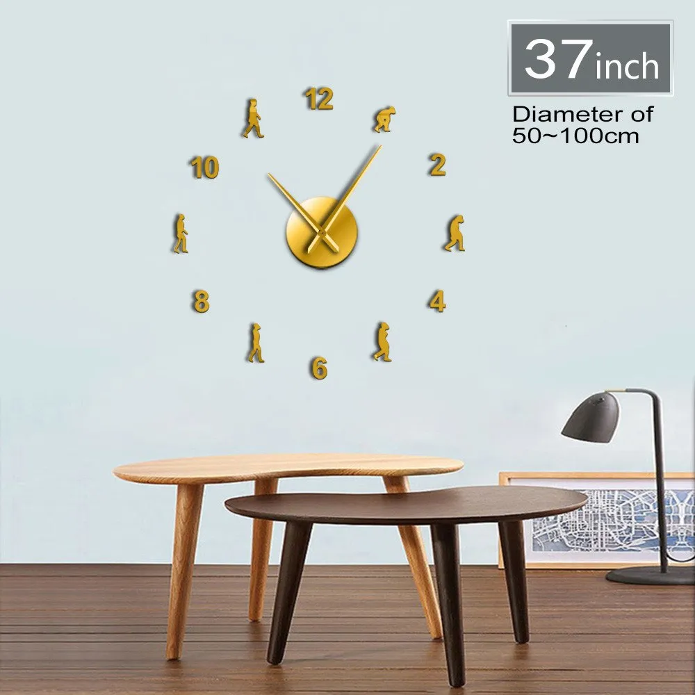 Theory of Human Evolution DIY Wall Art Giant Wall Clock Men Evolution Home Decor Frameless Giant Needle Wall Clock Science Gift