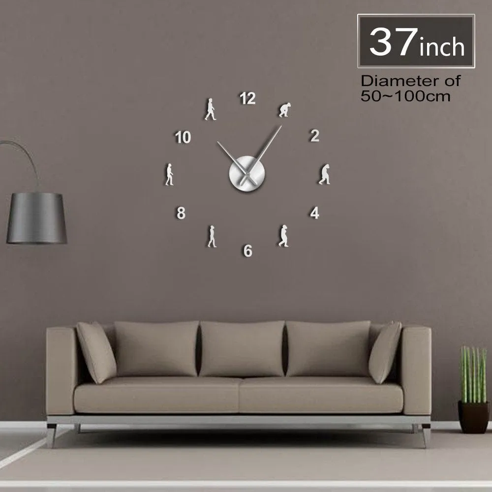 Theory of Human Evolution DIY Wall Art Giant Wall Clock Men Evolution Home Decor Frameless Giant Needle Wall Clock Science Gift