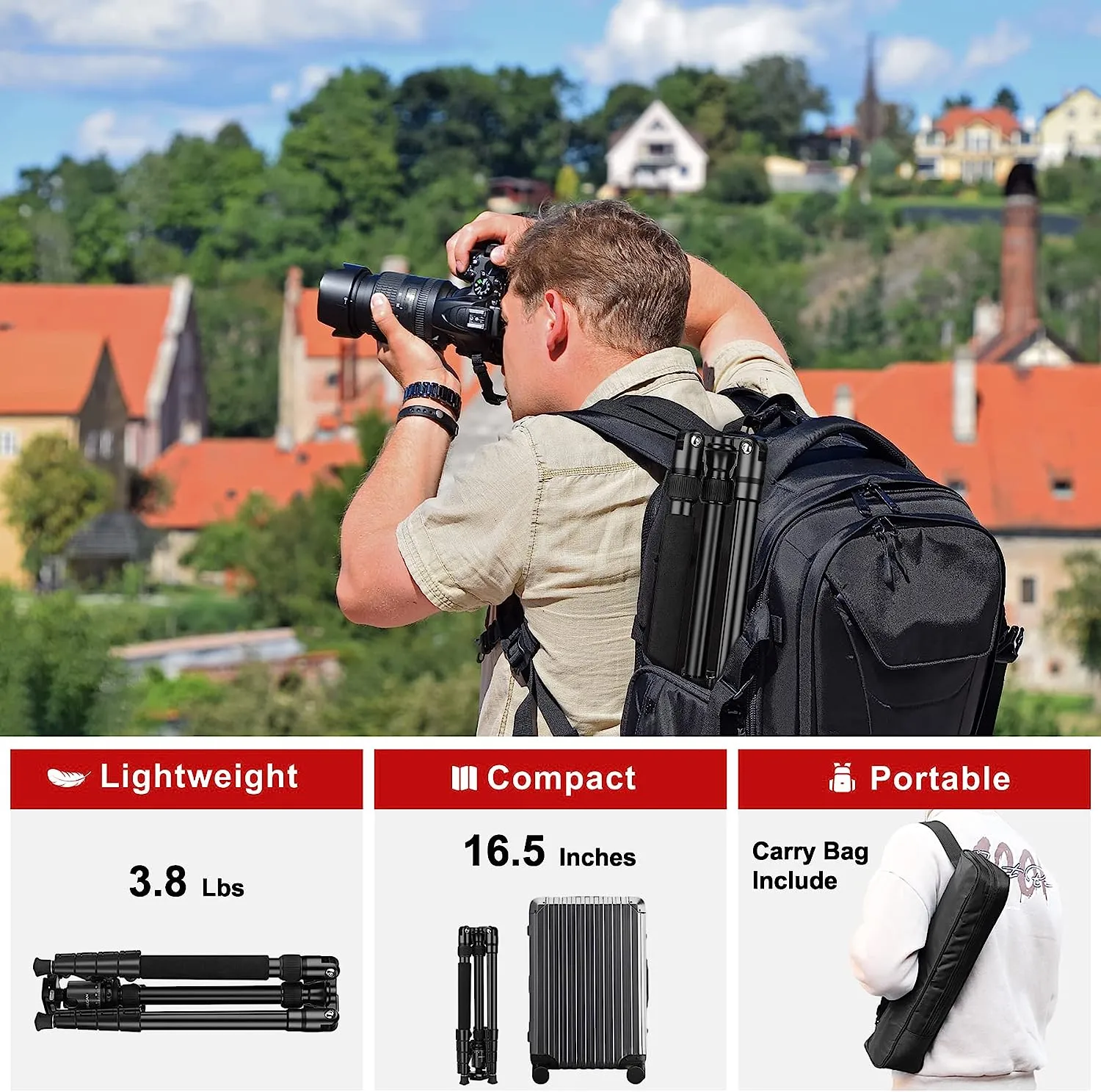 Tripod for Camera, 81" Camera Tripod Stand, 83 inches DSLR Tripods & Monopods, Heavy Duty Travel Tripod for Binoculars Laser Level Spotting Scope Telescope, Professional Complete Tripod Units(USA)