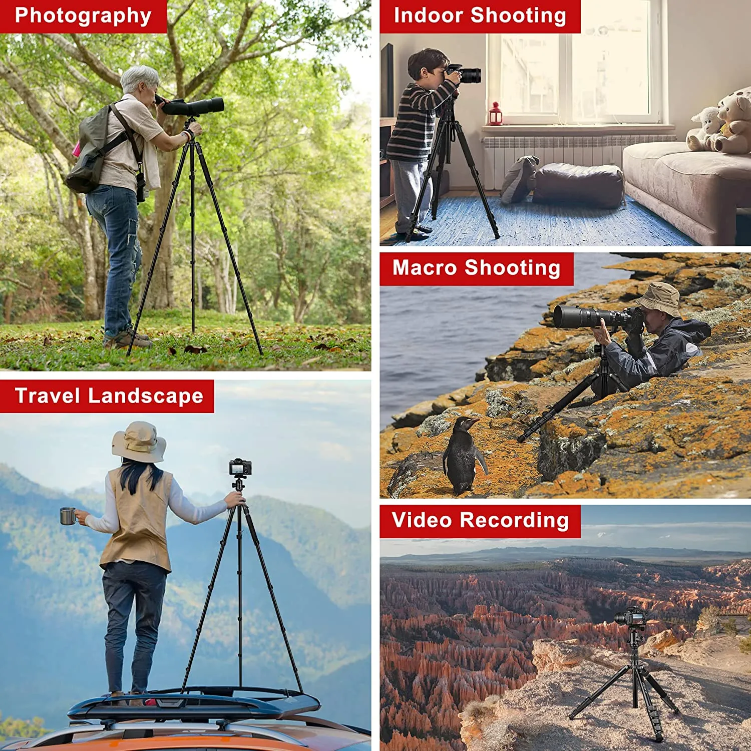 Tripod for Camera, 81" Camera Tripod Stand, 83 inches DSLR Tripods & Monopods, Heavy Duty Travel Tripod for Binoculars Laser Level Spotting Scope Telescope, Professional Complete Tripod Units(USA)