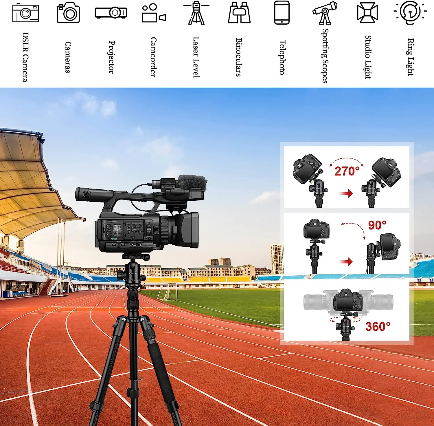 Tripod for Camera, 81" Camera Tripod Stand, 83 inches DSLR Tripods & Monopods, Heavy Duty Travel Tripod for Binoculars Laser Level Spotting Scope Telescope, Professional Complete Tripod Units(USA)