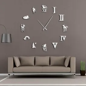 Unicorn Large Wall Clock Rainbow Cloud Magical Unicorns Giant Wall Clock Modern Design Kid Room Living Room Wall Watch Art Decor