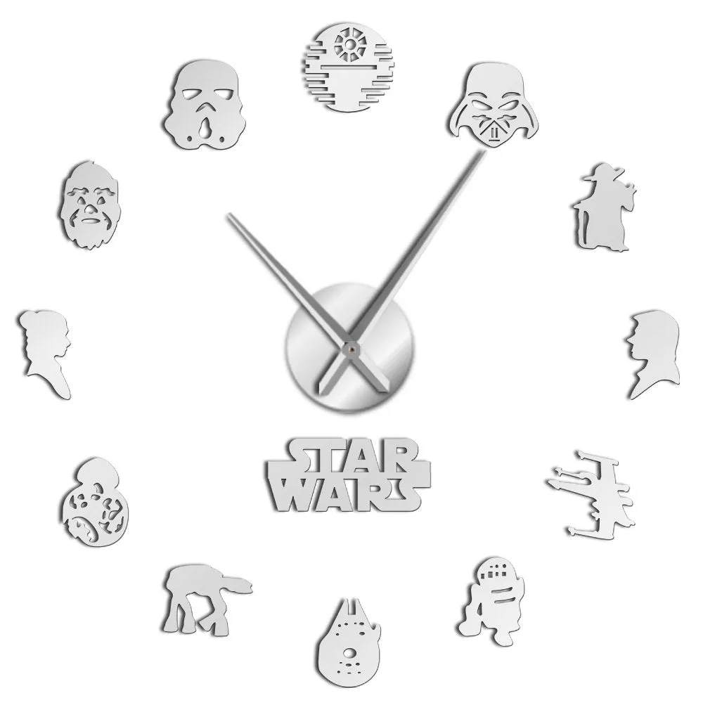 USA Classic Movie Characters Silhouettes Wall Art DIY Giant Wall Clock Fictional Universe Film Roles Decorative Kid Room Clock