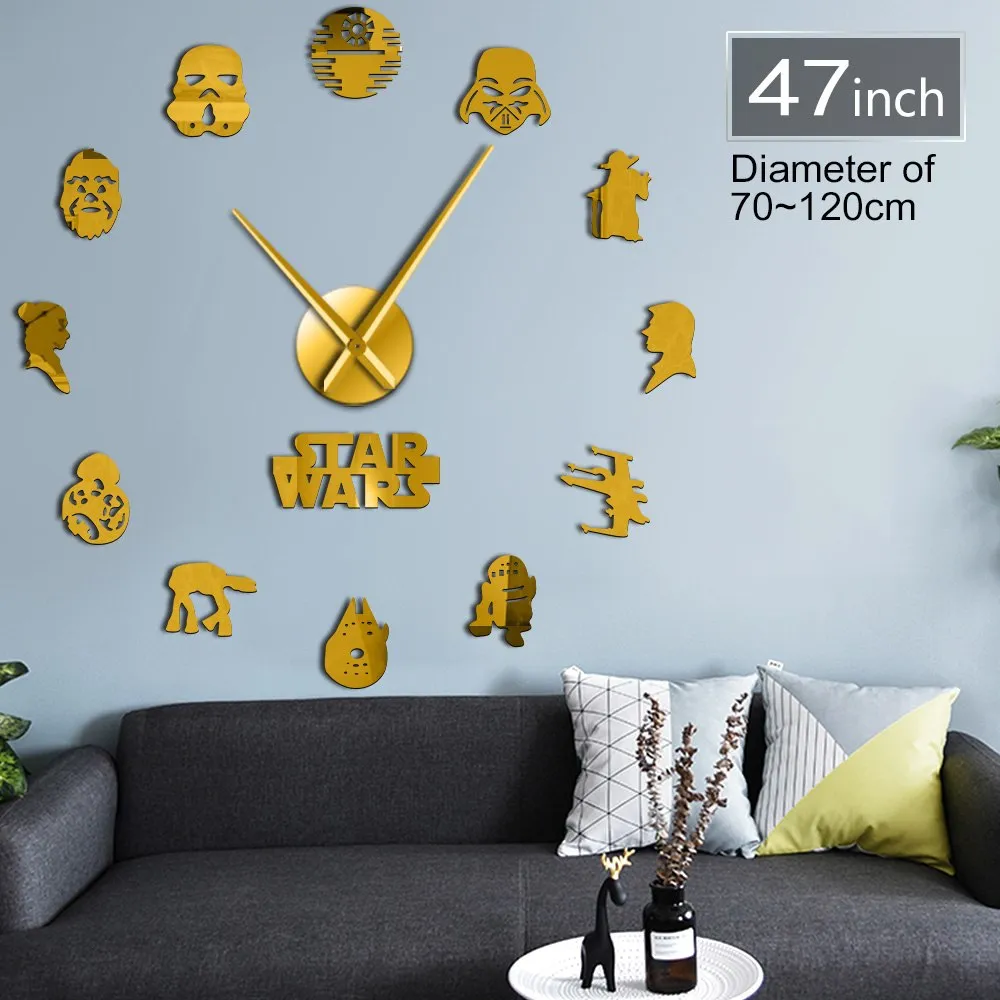 USA Classic Movie Characters Silhouettes Wall Art DIY Giant Wall Clock Fictional Universe Film Roles Decorative Kid Room Clock