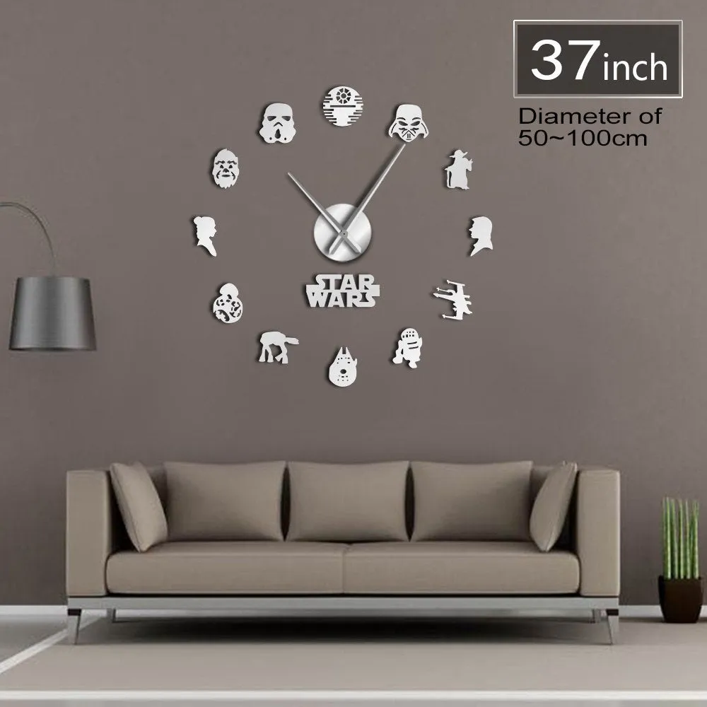 USA Classic Movie Characters Silhouettes Wall Art DIY Giant Wall Clock Fictional Universe Film Roles Decorative Kid Room Clock
