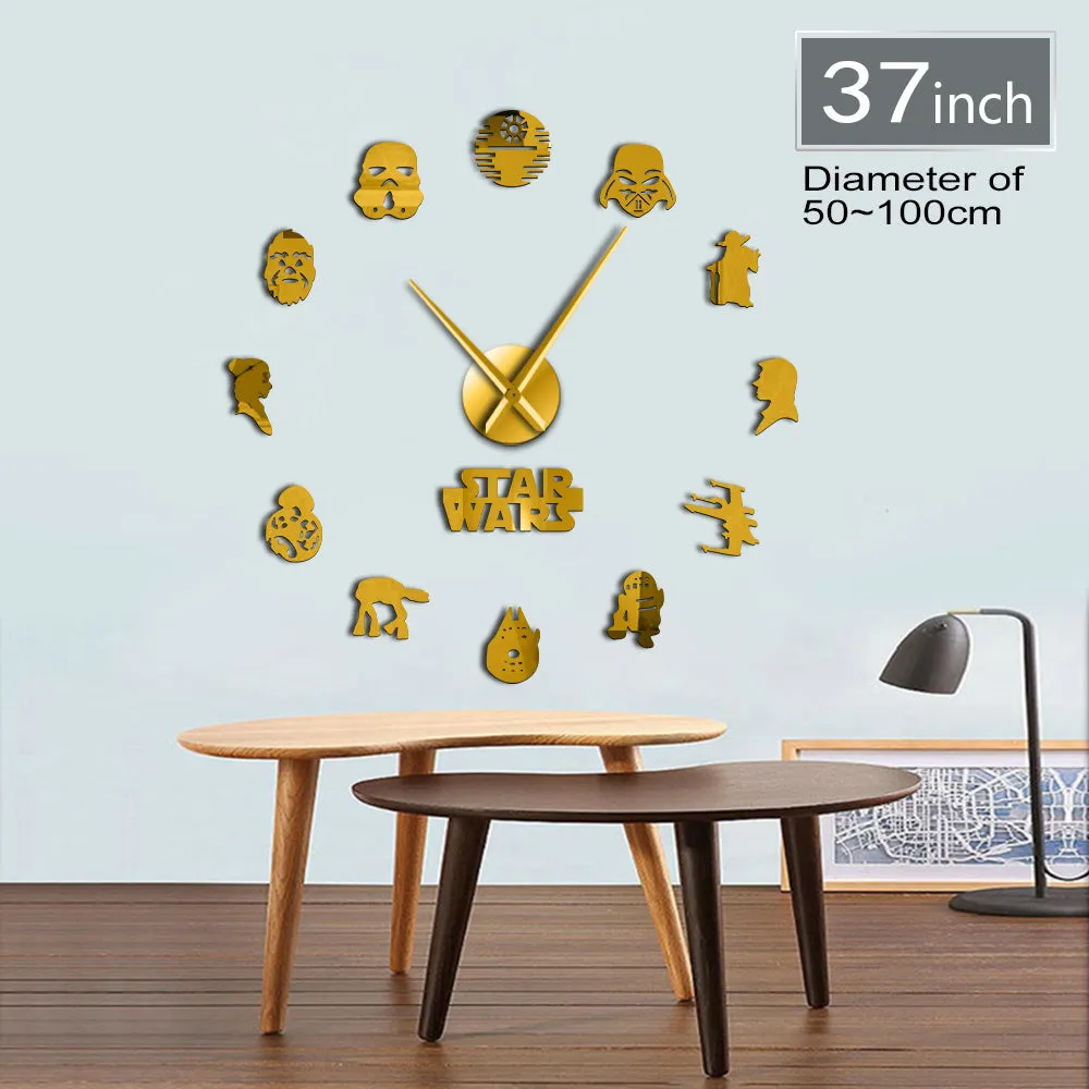 USA Classic Movie Characters Silhouettes Wall Art DIY Giant Wall Clock Fictional Universe Film Roles Decorative Kid Room Clock