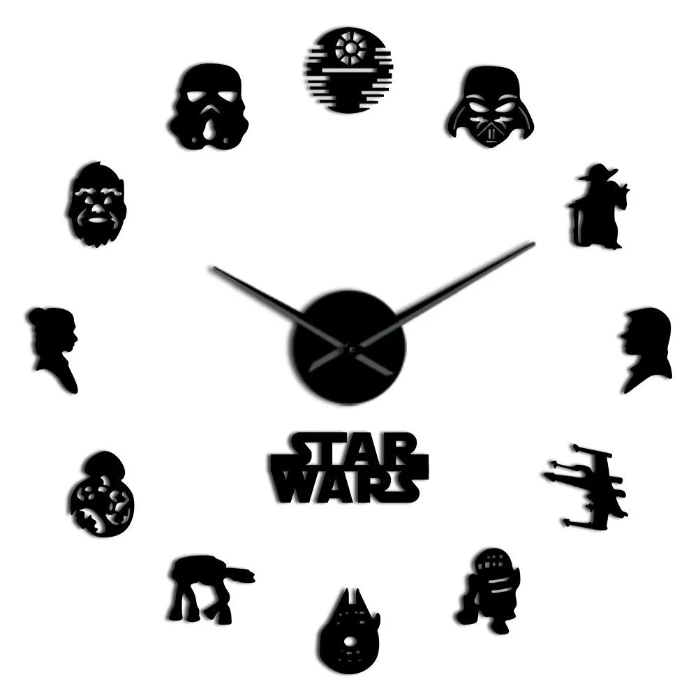 USA Classic Movie Characters Silhouettes Wall Art DIY Giant Wall Clock Fictional Universe Film Roles Decorative Kid Room Clock