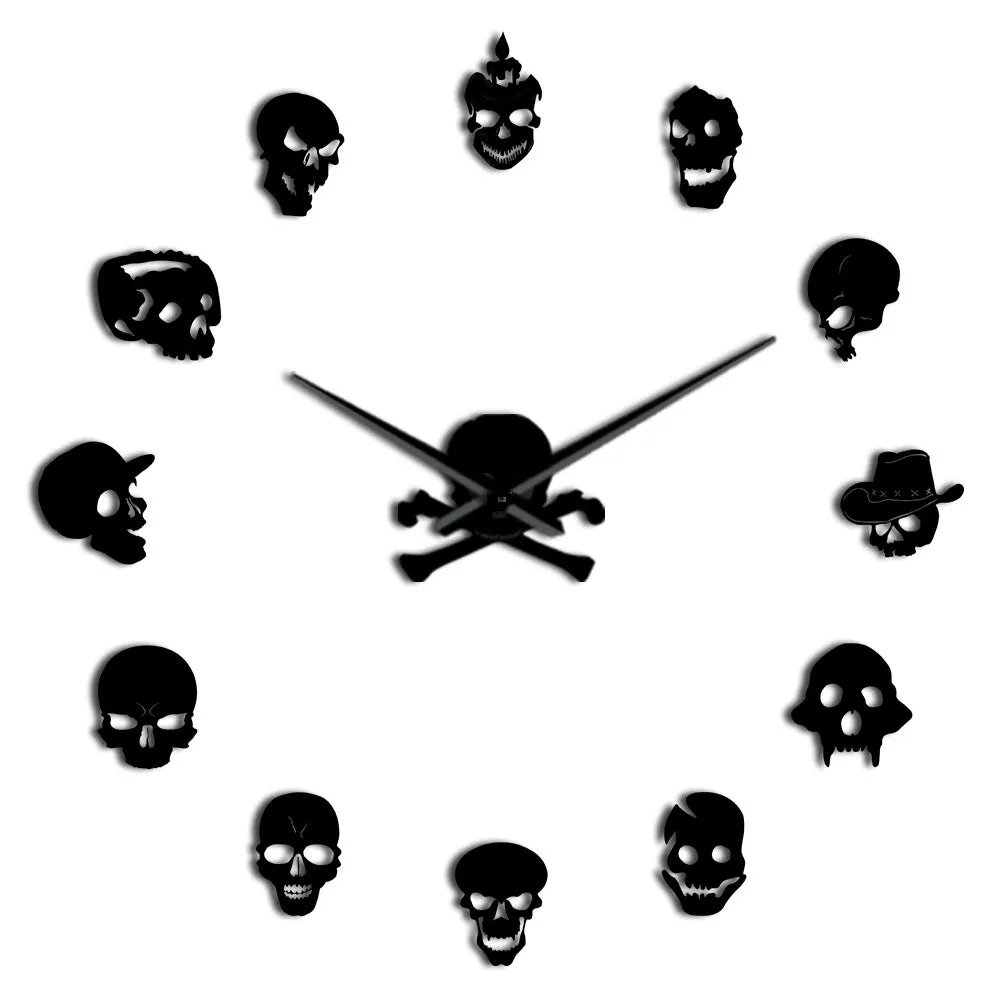 Various Skull Heads Decorative DIY Sticker Large Wall Clock Dead Skeleton Cranium Modern Novelty Gift Custom DIY Big Wall Clock