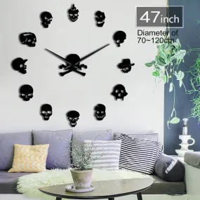 Various Skull Heads Decorative DIY Sticker Large Wall Clock Dead Skeleton Cranium Modern Novelty Gift Custom DIY Big Wall Clock
