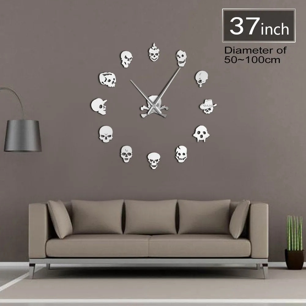 Various Skull Heads Decorative DIY Sticker Large Wall Clock Dead Skeleton Cranium Modern Novelty Gift Custom DIY Big Wall Clock