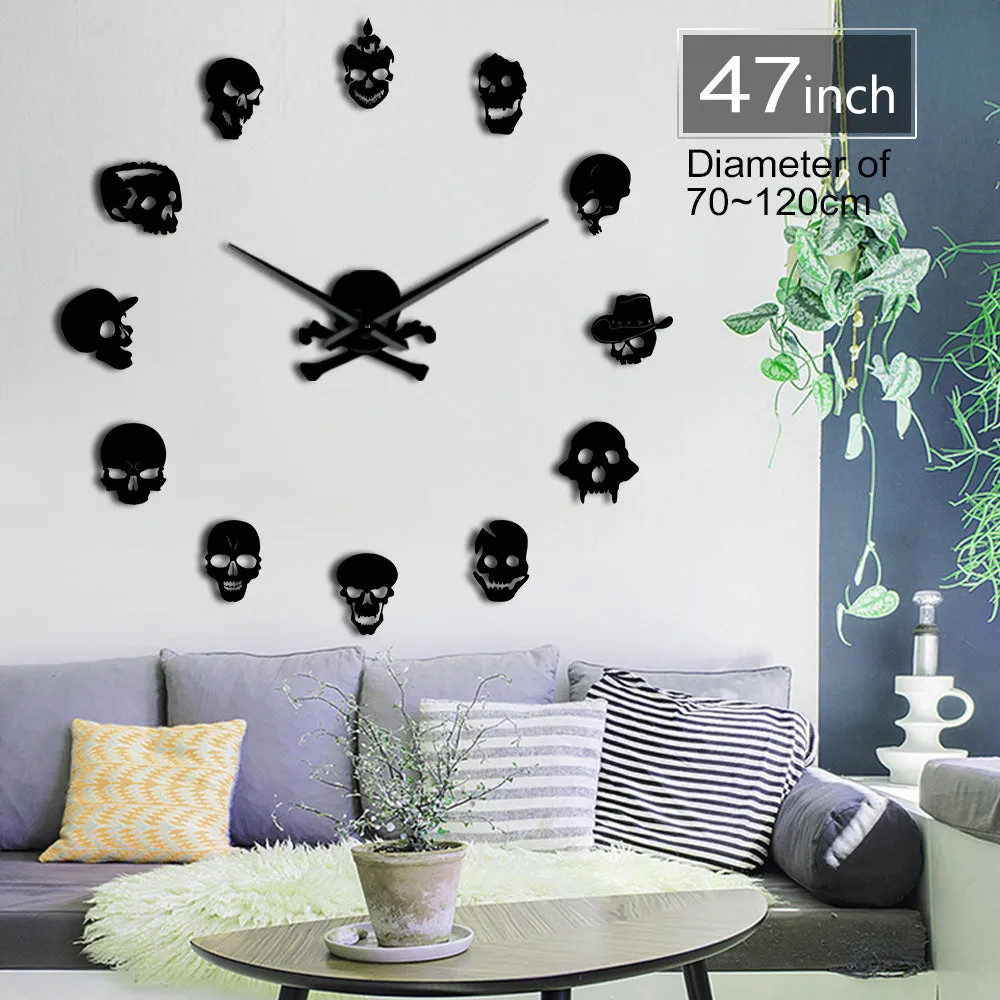 Various Skull Heads Decorative DIY Sticker Large Wall Clock Dead Skeleton Cranium Modern Novelty Gift Custom DIY Big Wall Clock