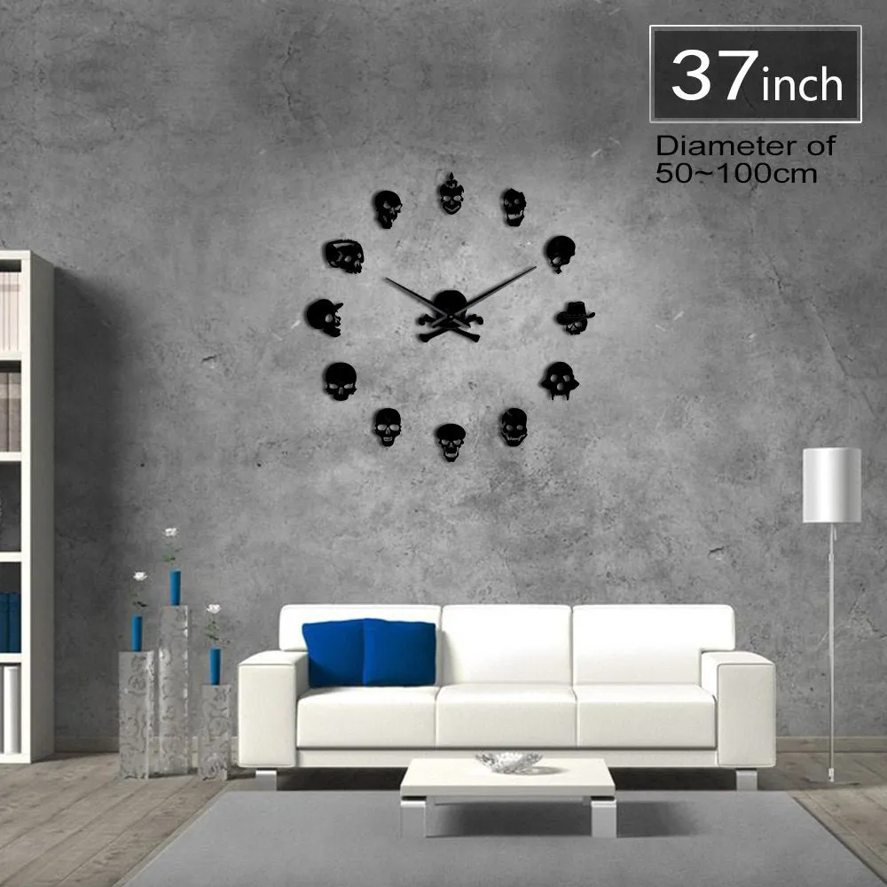 Various Skull Heads Decorative DIY Sticker Large Wall Clock Dead Skeleton Cranium Modern Novelty Gift Custom DIY Big Wall Clock