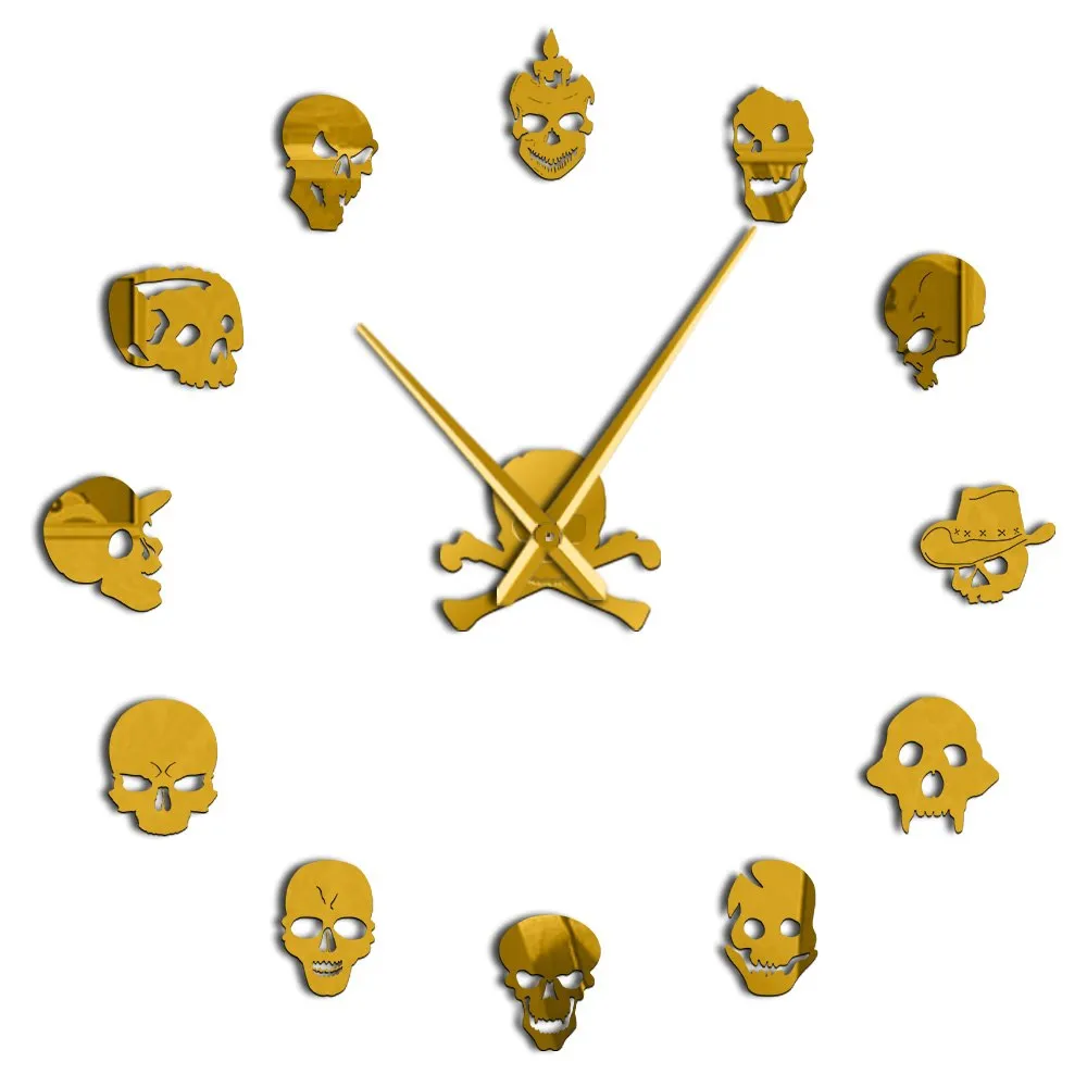 Various Skull Heads Decorative DIY Sticker Large Wall Clock Dead Skeleton Cranium Modern Novelty Gift Custom DIY Big Wall Clock