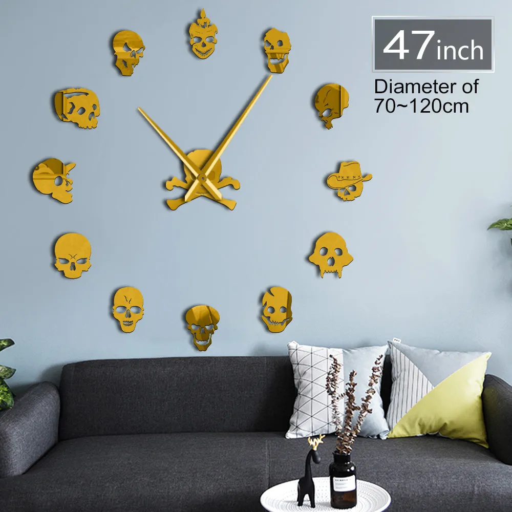Various Skull Heads Decorative DIY Sticker Large Wall Clock Dead Skeleton Cranium Modern Novelty Gift Custom DIY Big Wall Clock