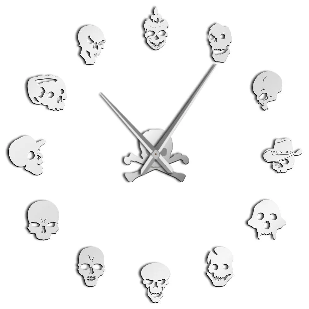 Various Skull Heads Decorative DIY Sticker Large Wall Clock Dead Skeleton Cranium Modern Novelty Gift Custom DIY Big Wall Clock