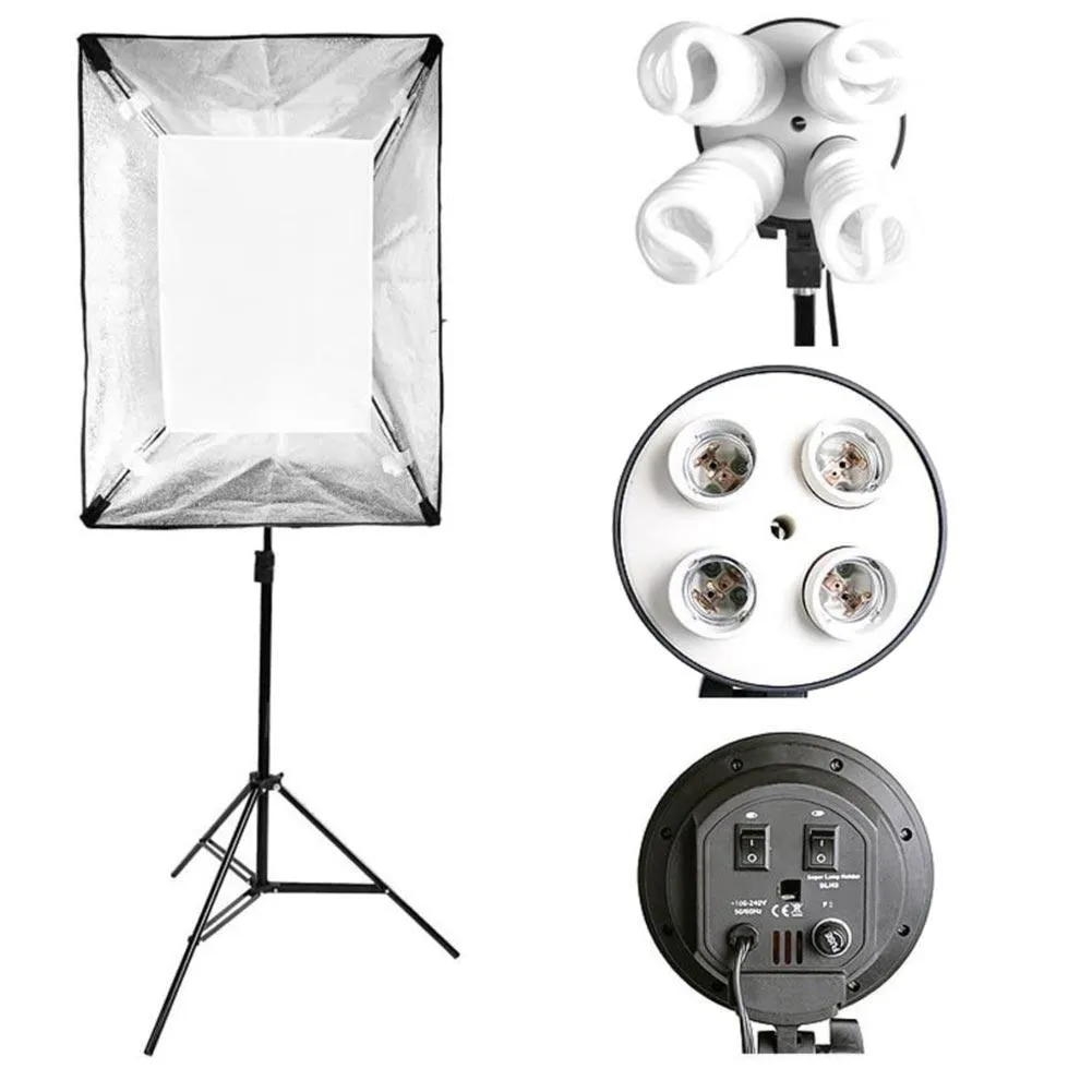 Volkwell 4 Head Dual Softbox kit 8 x 55W Bulb Lighting Kit (OPEN BOX)