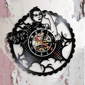 We Can Do It Girl Power Rosie the Riveter Feminist Home Decor Modern Wall Clock Strong Woman Protest Signs Vinyl Record Clock
