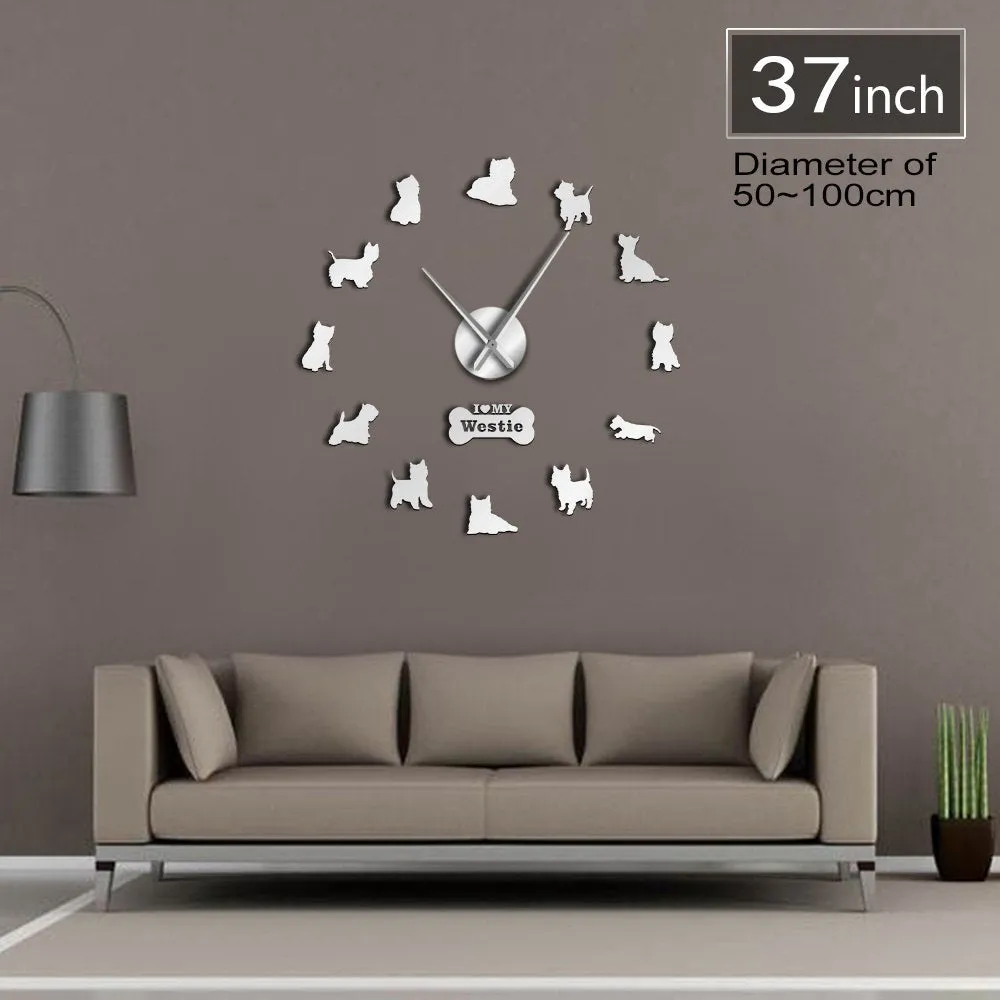 West Highland White Terrier DIY Giant Wall Clock Mirror Effect Arylic Wall Art Pet Dog I Love My Westie Long Hands Wall Clock