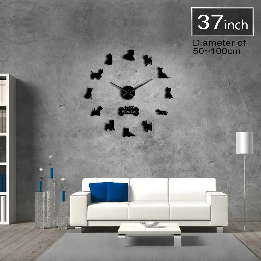 West Highland White Terrier DIY Giant Wall Clock Mirror Effect Arylic Wall Art Pet Dog I Love My Westie Long Hands Wall Clock