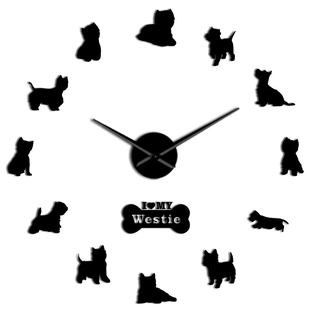 West Highland White Terrier DIY Giant Wall Clock Mirror Effect Arylic Wall Art Pet Dog I Love My Westie Long Hands Wall Clock