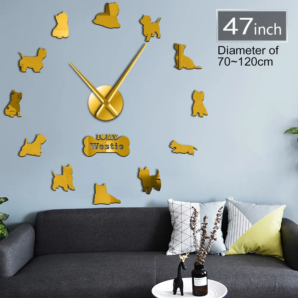 West Highland White Terrier DIY Giant Wall Clock Mirror Effect Arylic Wall Art Pet Dog I Love My Westie Long Hands Wall Clock