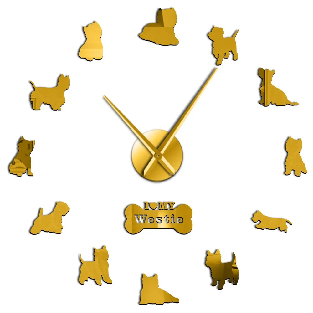 West Highland White Terrier DIY Giant Wall Clock Mirror Effect Arylic Wall Art Pet Dog I Love My Westie Long Hands Wall Clock