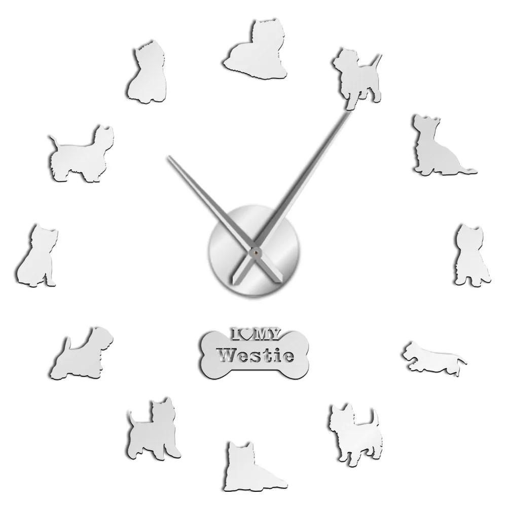 West Highland White Terrier DIY Giant Wall Clock Mirror Effect Arylic Wall Art Pet Dog I Love My Westie Long Hands Wall Clock
