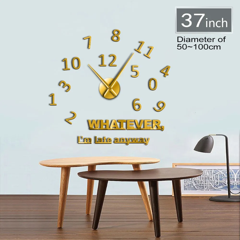 Whatever I'm Late Anyway Inspirational Quote Wall Art Large Numbers DIY Wall Clock Living Room Wall Watch Procrastinators Gifts