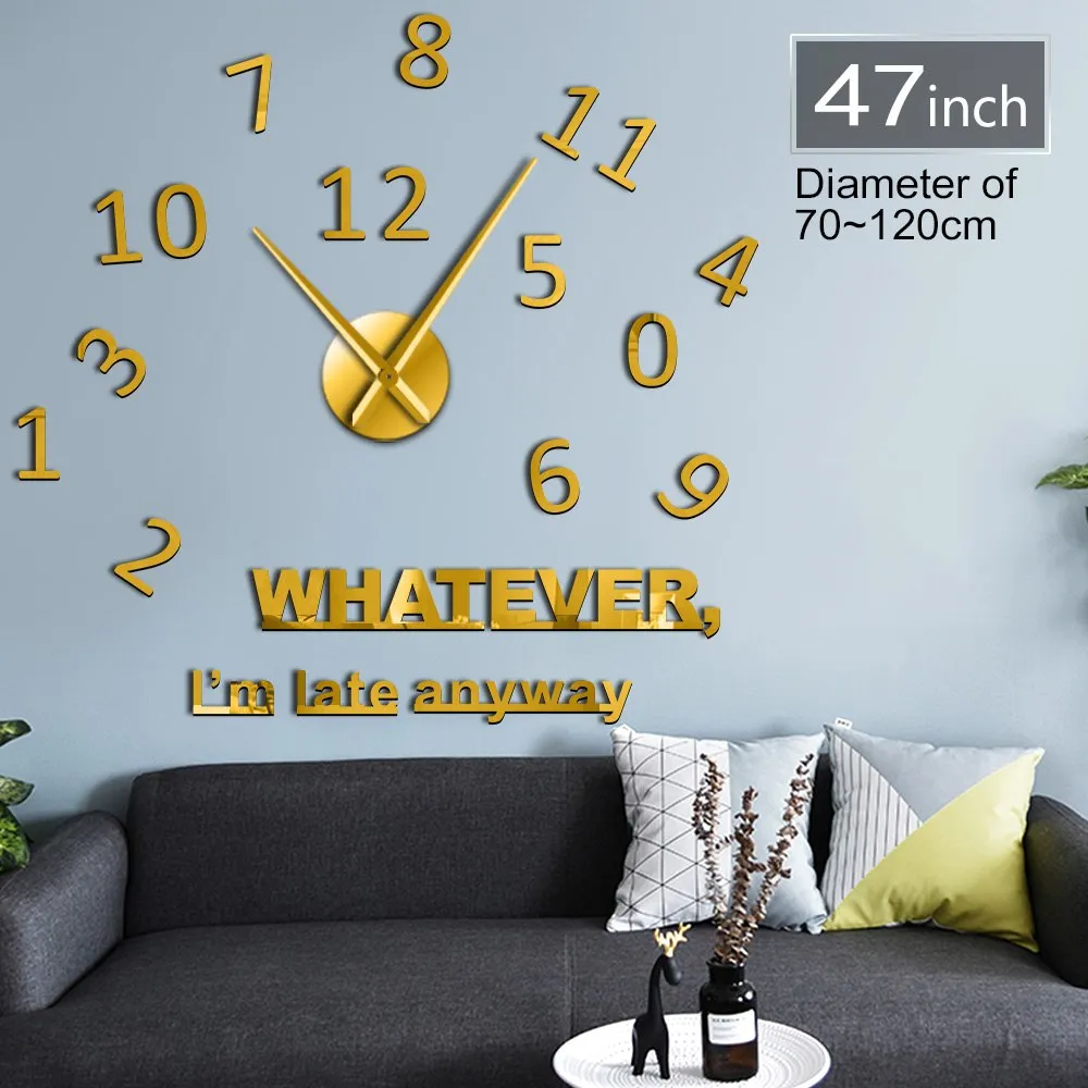 Whatever I'm Late Anyway Inspirational Quote Wall Art Large Numbers DIY Wall Clock Living Room Wall Watch Procrastinators Gifts