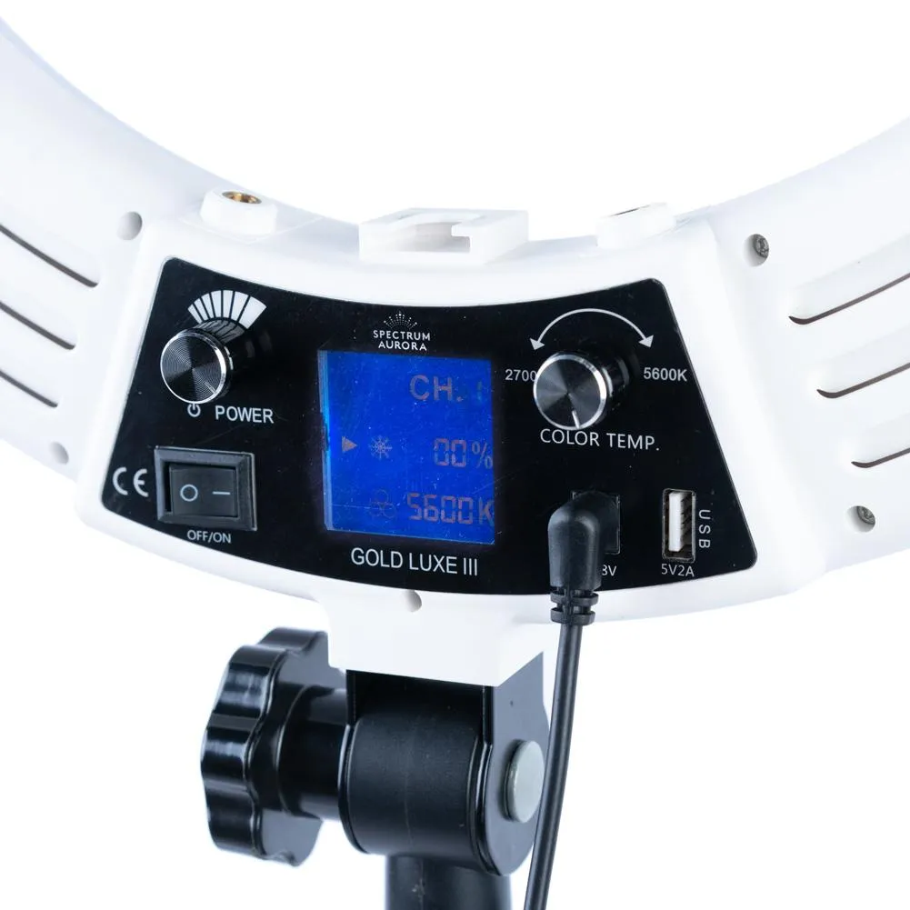 White 18" LED Ring Light & Remote - Gold Luxe III