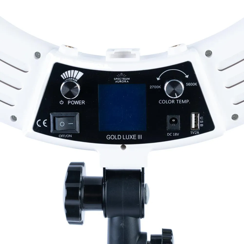 White 18" LED Ring Light & Remote - Gold Luxe III