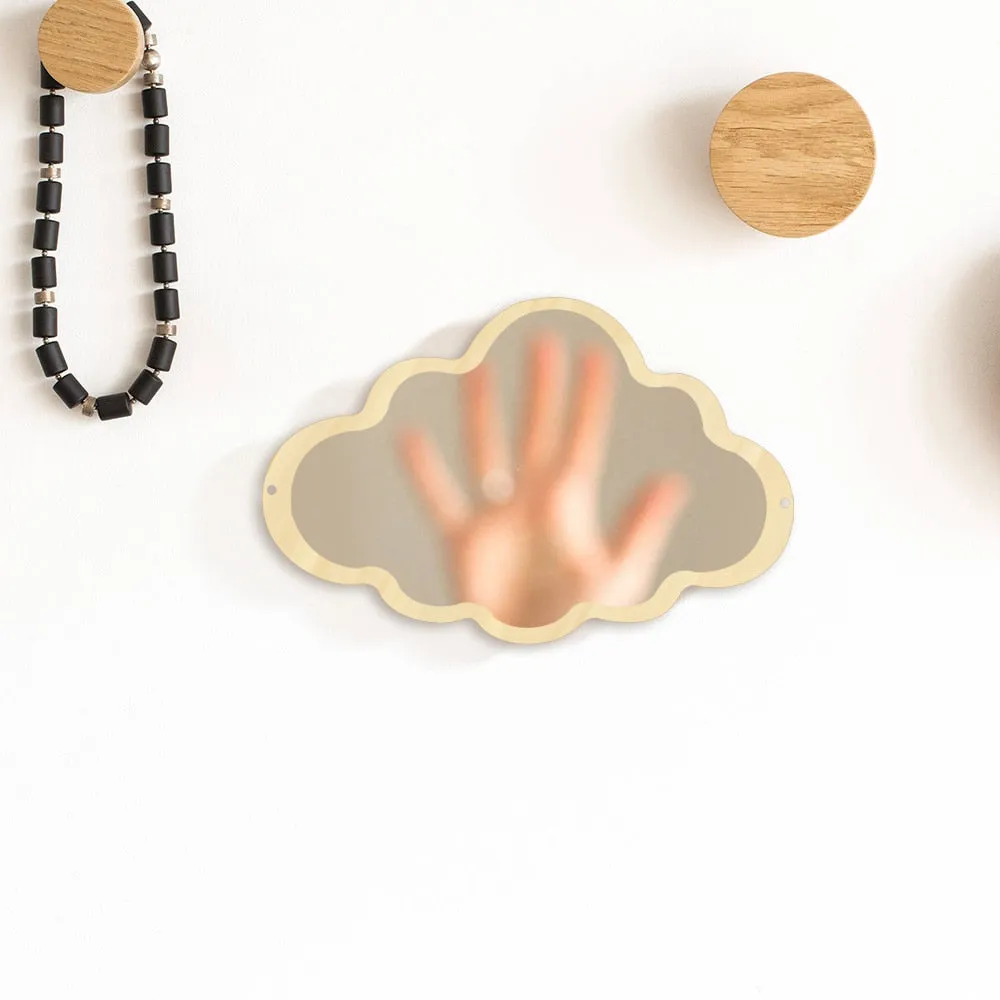 Wooden Engraved Acrylic Cloud Mirror Nursery Kids Room Decor Frameless Children Safety Wall Mirror Hanging Make-up Mirror