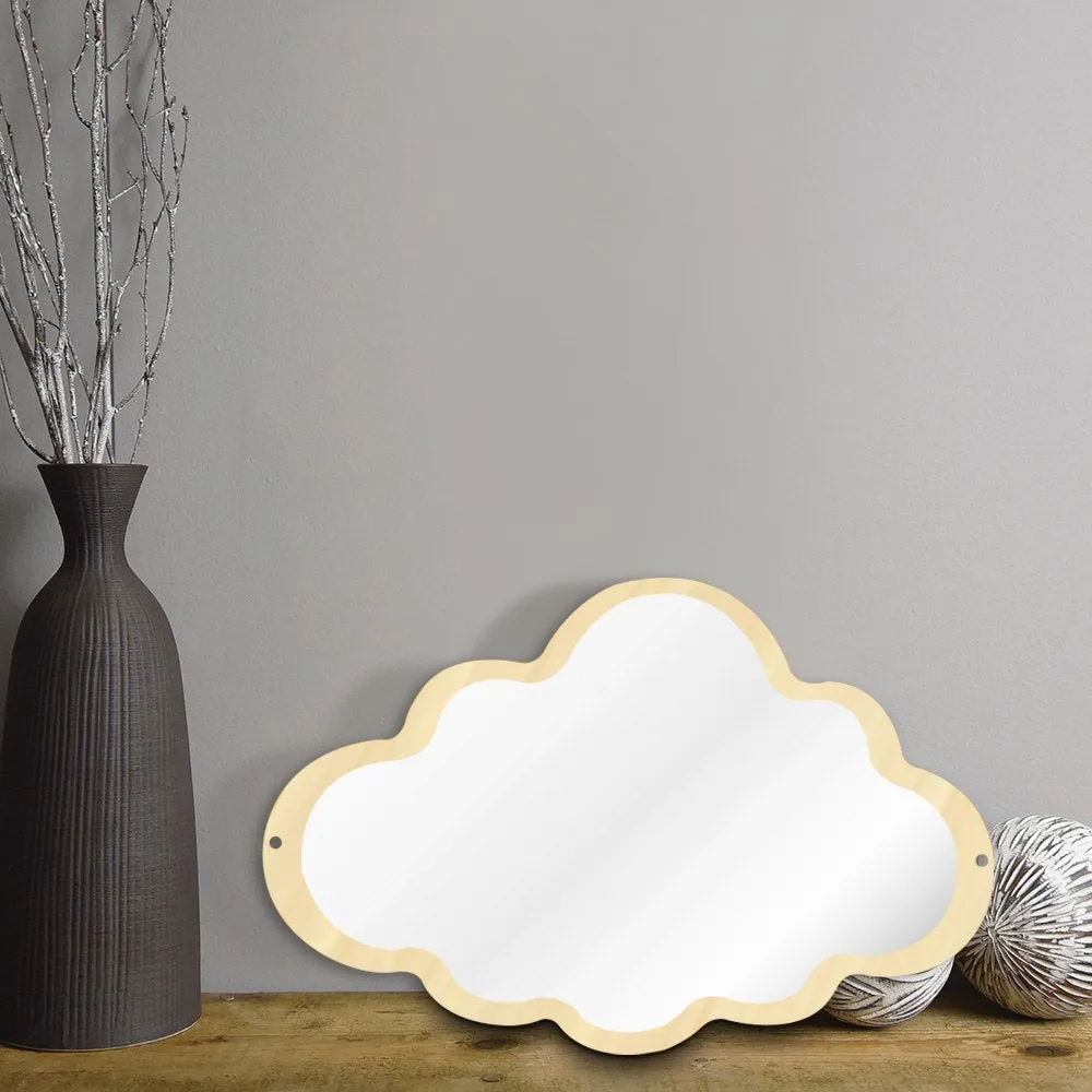 Wooden Engraved Acrylic Cloud Mirror Nursery Kids Room Decor Frameless Children Safety Wall Mirror Hanging Make-up Mirror