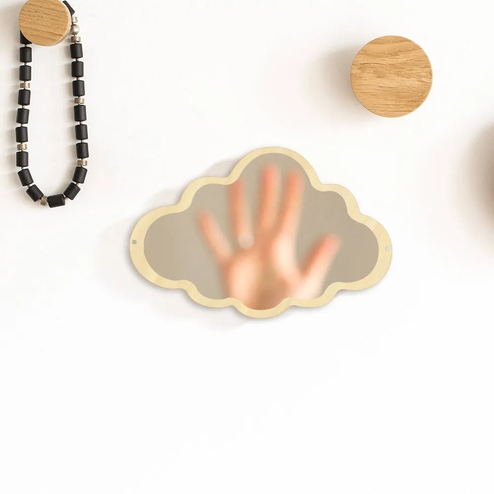 Wooden Engraved Acrylic Cloud Mirror Nursery Kids Room Decor Frameless Children Safety Wall Mirror Hanging Make-up Mirror