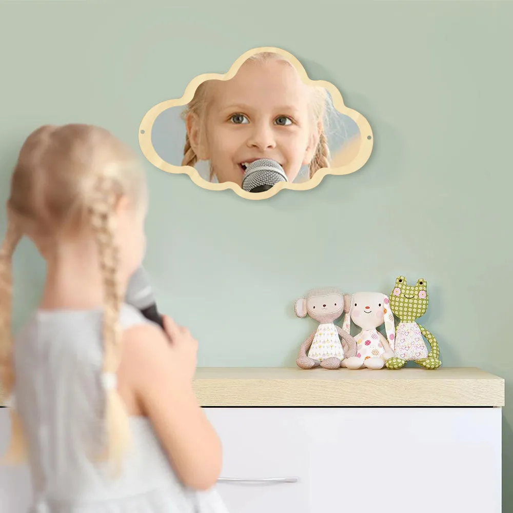 Wooden Engraved Acrylic Cloud Mirror Nursery Kids Room Decor Frameless Children Safety Wall Mirror Hanging Make-up Mirror