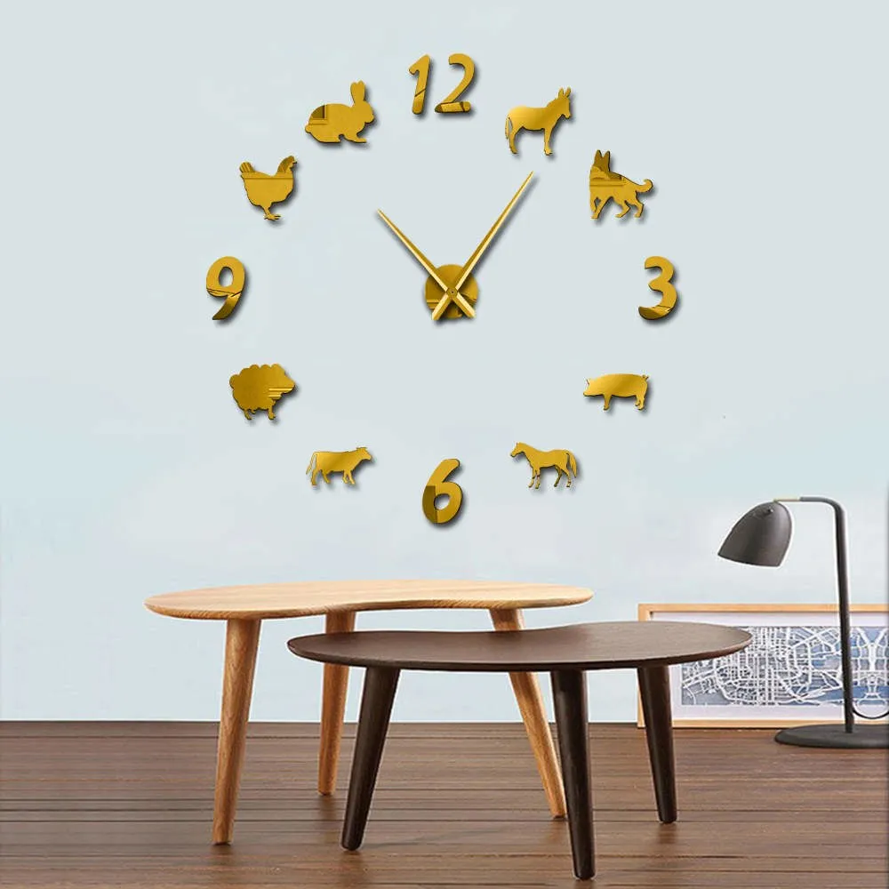 Woodland Animals DIY Giant Wall Clock Kid Room Decorative Wall Watch Forest Farm House Wall Decor Frameless Large Wall Clock