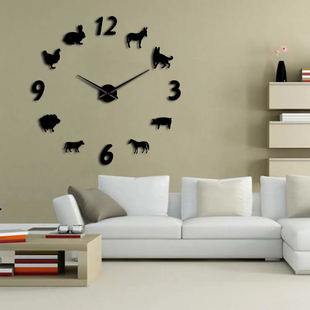 Woodland Animals DIY Giant Wall Clock Kid Room Decorative Wall Watch Forest Farm House Wall Decor Frameless Large Wall Clock