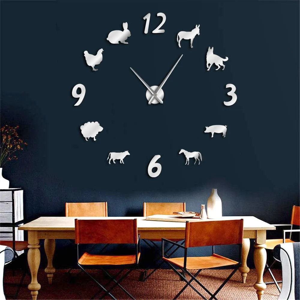Woodland Animals DIY Giant Wall Clock Kid Room Decorative Wall Watch Forest Farm House Wall Decor Frameless Large Wall Clock