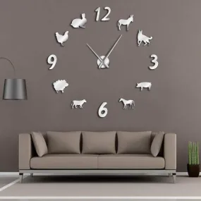 Woodland Animals DIY Giant Wall Clock Kid Room Decorative Wall Watch Forest Farm House Wall Decor Frameless Large Wall Clock