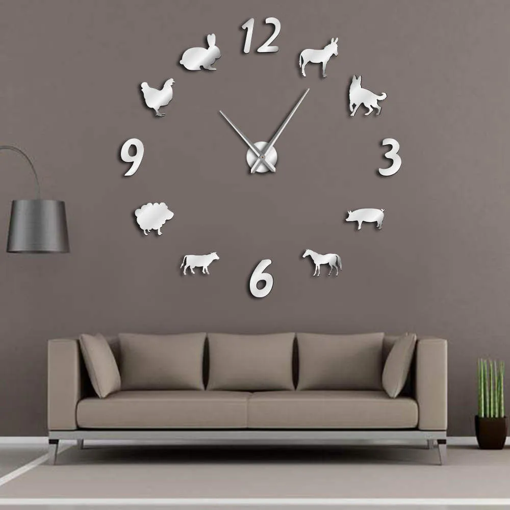 Woodland Animals DIY Giant Wall Clock Kid Room Decorative Wall Watch Forest Farm House Wall Decor Frameless Large Wall Clock