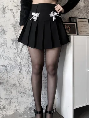 Y2K Black Bowknot Bell Details High Waist Pleated Skirt